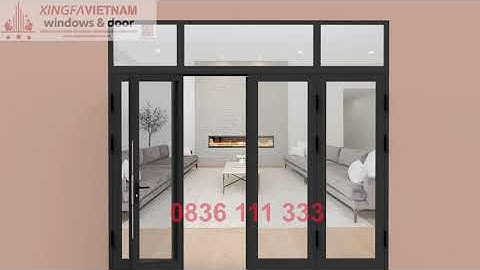 Cửa đi mở quay 4 cánh nhôm Xingfa Quảng Đông tem đỏ màu đen tuyền bản lề 4D