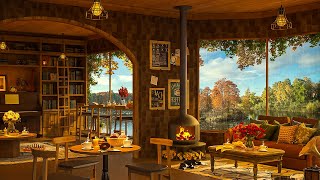 Relaxing Jazz Instrumental Music in Cozy Coffee Shop Ambience with Crackling Fireplace for Studying