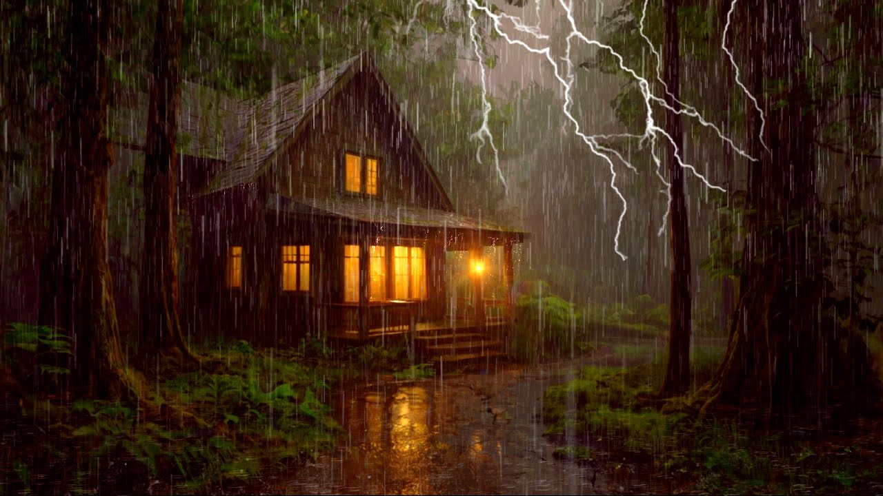 Heavy Rain Sounds in The Foggy Forest for Sleeping ~ Thunderstorm for ...