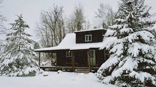 First Snow Hits Our Cozy Cabin | Wood Stove Cooked Rabbit 