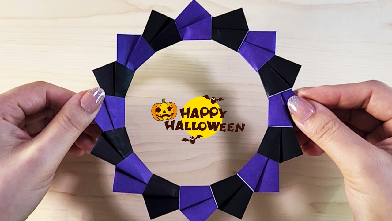 折り紙】簡単！可愛いハロウィンリースの作り方✨How to make Paper