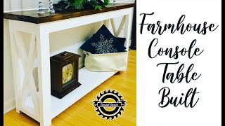 Farmhouse Console Table DIY. Step by step instruction. Farmhouse Living Room Ideas.