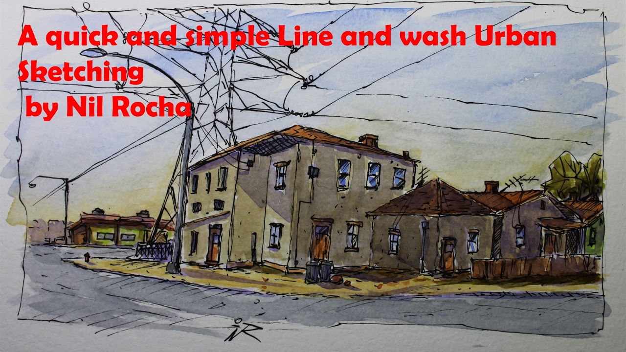 A quick and simple Line and wash Urban Sketching by Nil Rocha - YouTube