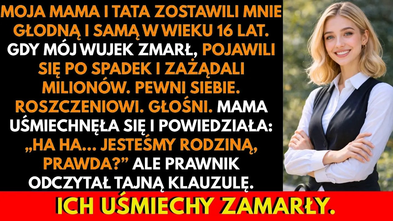 Przyszłam do kancelarii po odbiór testamentu wuja, który wychował mnie od szesnastego roku życia, gdy rodzice zostawili mnie z kartką i pustą lodówką. W sali konferencyjnej zobaczyłam ich pierwszy...