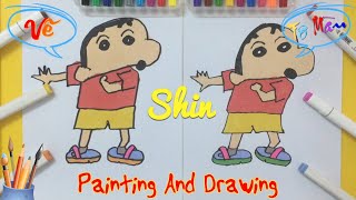 Cách Vẽ Và Tô Màu Shin Cậu Bé Bút Chì Cùng Tin Tin Channel - Painting And Drawing Cute Shin