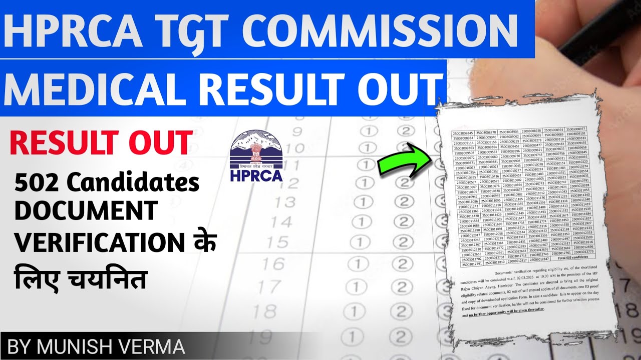 HPRCA TGT MEDICAL COMMISSION  2026 RESULT OUT ! CUT OFF 