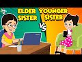 Elder sister vs younger sister  animated stories  english cartoon  moral stories  puntoon kids