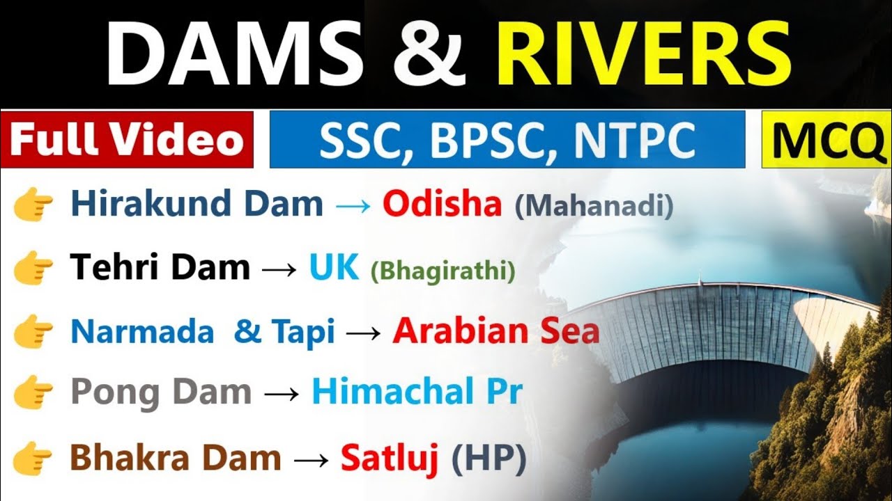 DAMS OF INDIA | RIVERS & STATE | IMPORTANT DAMS OF INDIA | भारत के प्रमुख बांध |SSC, NTPC, STATE PCS