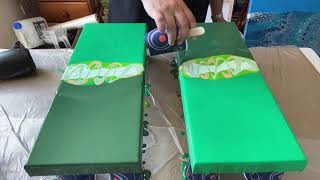 Dutch Pour - Acrylic Fluid Art - Green & Gold Diptych WOW those cells!