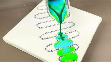 Chain pull technique Stack the color -Acrylic pouring green colors - fluidcomet