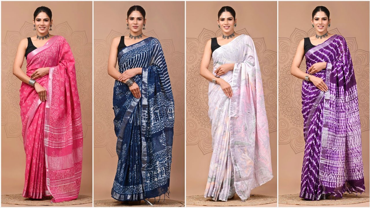 Linen Cotton Sarees | Free Shipping | Linen Cotton Sarees Online Shopping 