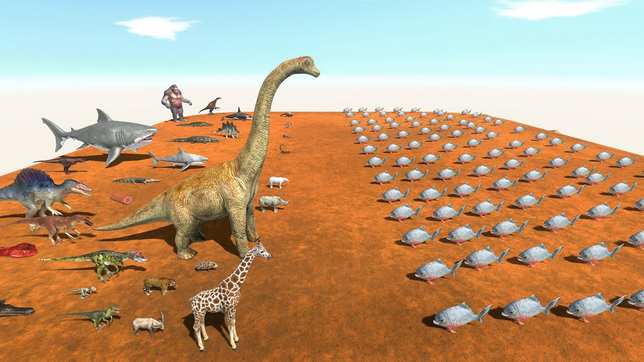 Simulating 250 Piranha Fish - What Dinosaur or Creature Can Defeat Them? - Simulation Challenge