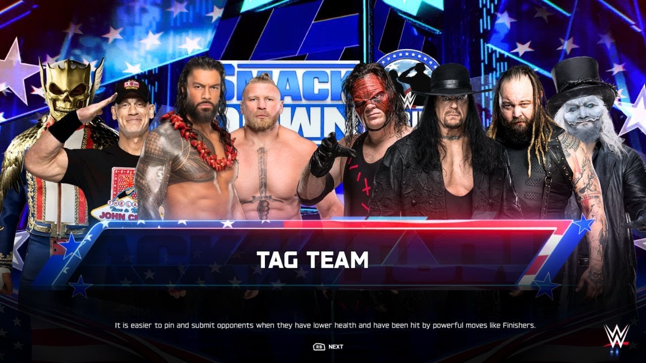 Леснар, Рейнс, Сина и Коди против Андертейкера, Кейна, Брэя Уайатта и всех остальных — командный ...