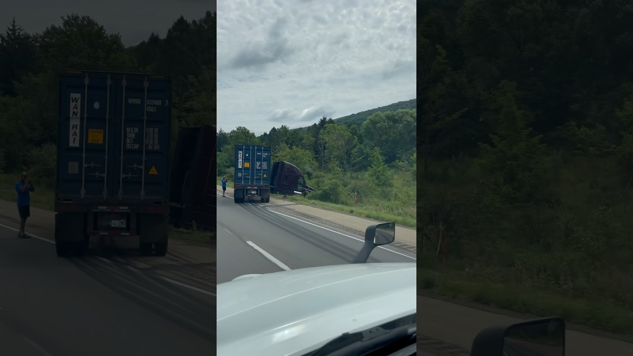 Jack knifed tractor trailer on Highway Pennsylvania USA 