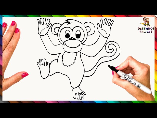 Passo a passo para desenhar um tutorial de desenho de macaco fofo, uma  lição de desenho de macaco fofo para crianças