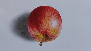 How to drawing a red apple and color it with colored pencils