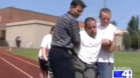 Kevin Berg practicing for his mile walk