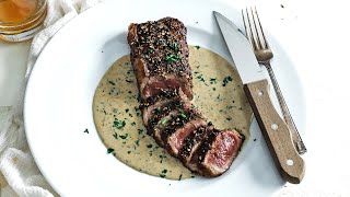 Steak Au Poivre Recipe - Peppered Steak with Cognac Cream Sauce