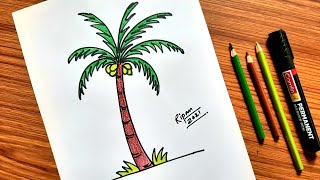 Cara menggambar POHON KELAPA 🌴 cara mudah sekali | Layanan |