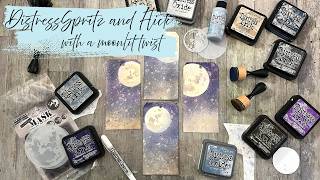 Distress Ink Spritz and Flick Technique With a Moon Mask Twist