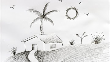 Beautiful Village Scenery Drawing 🌴 | Easy House & Tree Sketch ✏️ | Simple Pencil Art for Beginners🌞