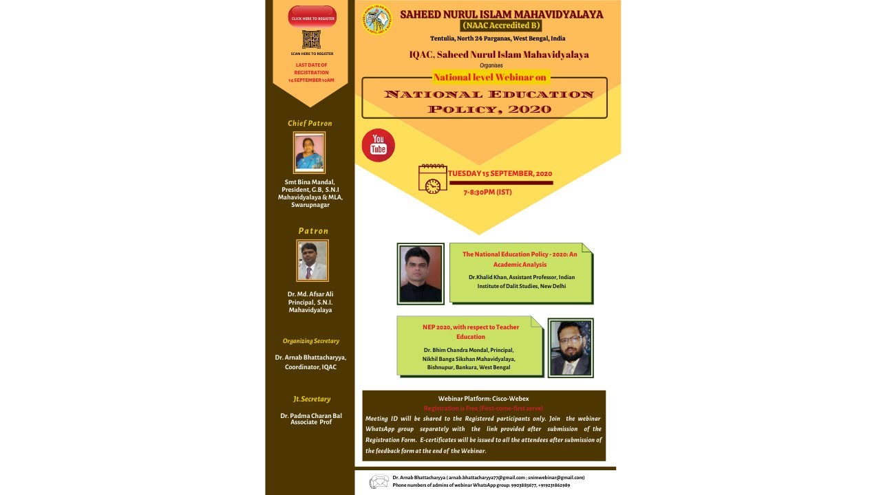 National level Webinar on National Education Policy, 2020 |IQAC, Saheed ...