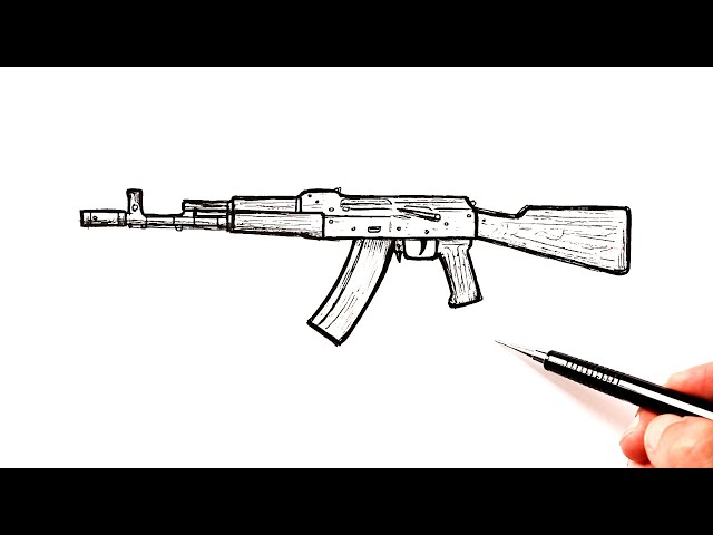 How to draw AK 47 Kalashnikov | Easy Drawing class=