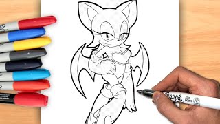 How to draw Rouge the Bat from SONIC | Сoloring step by step | Easy tutorial