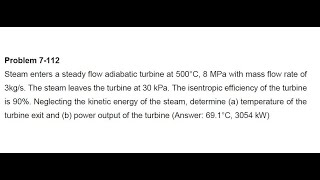 Thermodynamics Mech3001 - Week 7 - Problem 4 (7.112)