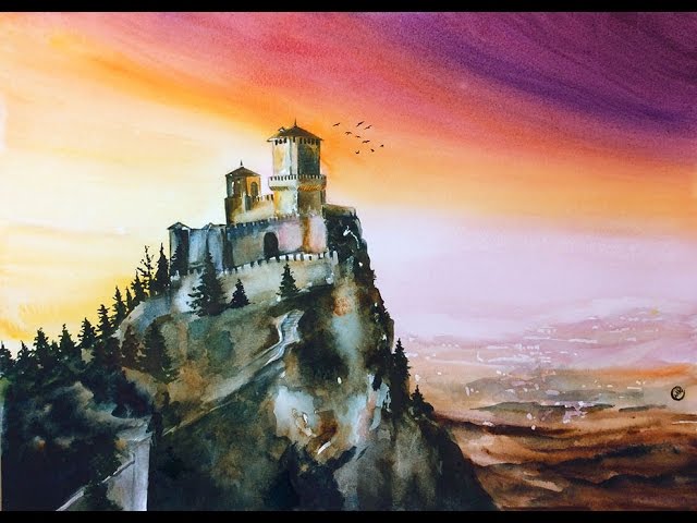 Watercolor Castle On A Hill Painting Demonstration - Youtube