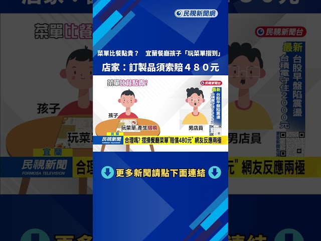 比餐點貴！ 孩子摺玩毀損「菜單」 店家：訂製品索賠480元－民視台語新聞