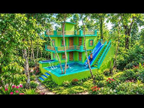 Building The Most Beautiful Jungle Villa Hose With Water Slide into Swimming Pool And Water Park