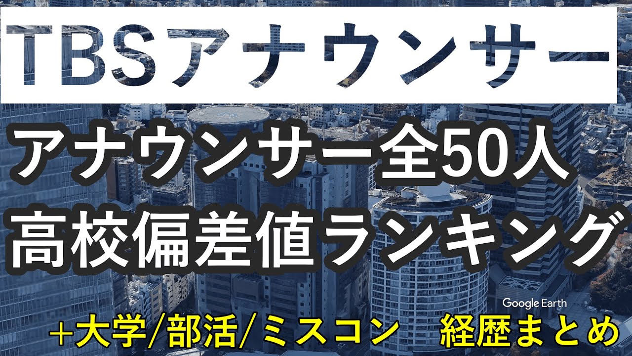 TBSアナウンサー全50人 出身高校偏差値ランキング(+大学/部活/ミスコン)経歴まとめ