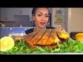 ASMR RECIPE FRIED POMFRET FISH اكل سمكة مقلية مقرمشة 