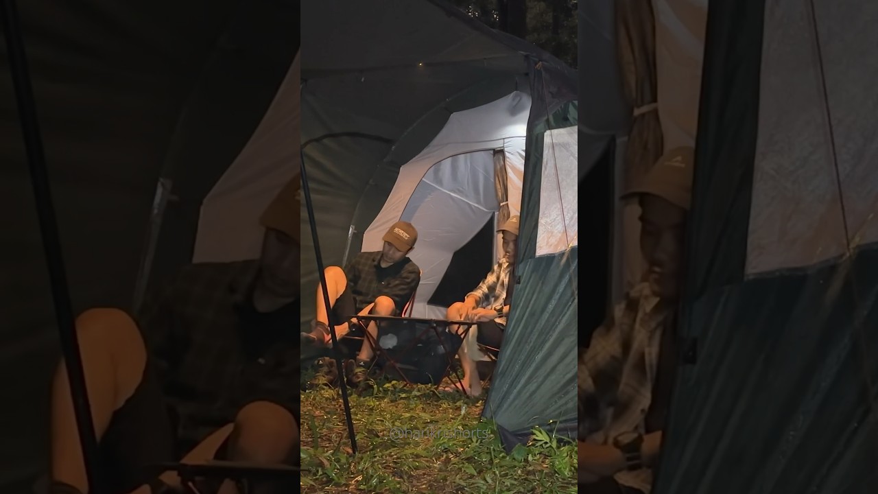 CAMPING WITH GIAN TENT IN HEAVY RAIN 