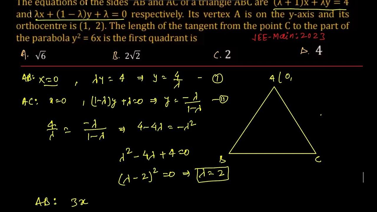 The equation of the sides AB and AC of a triangle ABC are (lambda+1)x+ ...
