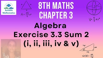 8th Maths Chapter 3 Algebra | Exercise 3.3 Sum 2 (i, ii, iii, iv & v)  | sumathimathematics