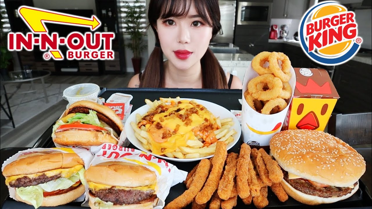 IN N OUT & BURGER KING FAST FOOD MUKBANG 먹방 (Cheeseburger, IMPOSSIBLE Whopper, Animal Fries)