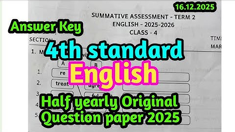 4th English Answer Key | 4th standard English Half Yearly Exam original Question paper 2025
