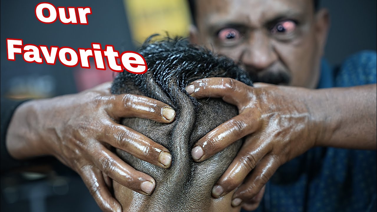 Our Favorite Big Eye Barber Doing Heavy Oil Deep Tissue Massage ASMR | Neck Cracking & Ear Cracking