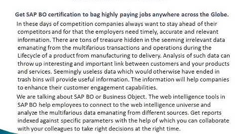 Sap Business Objects( BO) ONLINE TRAINING IN INDIA/canada,usa