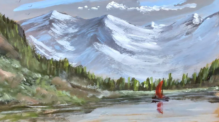 Mountain and a Red Sail   Acrylic Landscape Painting