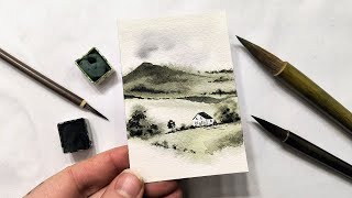 Easy abstract countryside landscape painting tutorial » How to paint watercolor rolling hills