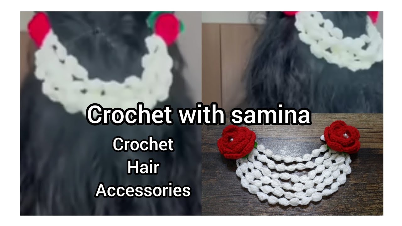 Crochet hair accessories | very beautiful crochet gajra with rose 🌹 flower @CrochetWithSamina9481