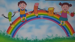 Play School Wall Painting, Rainbow Wall Painting, School Decoration Ideas, 9849938885, #venkatarts
