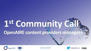 1st Content Providers Community Call