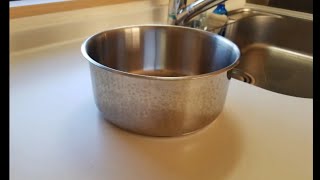 【磨き掃除】ステンレスの鍋にシミのようについた水垢をキレイに落としてみましたー！