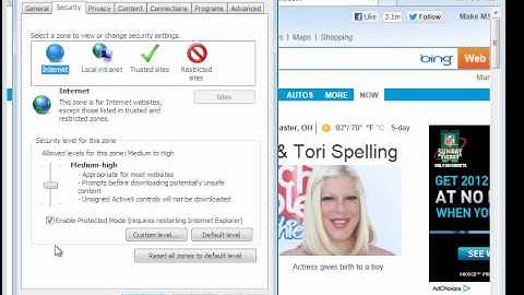 Changing Protected Mode setting in IE