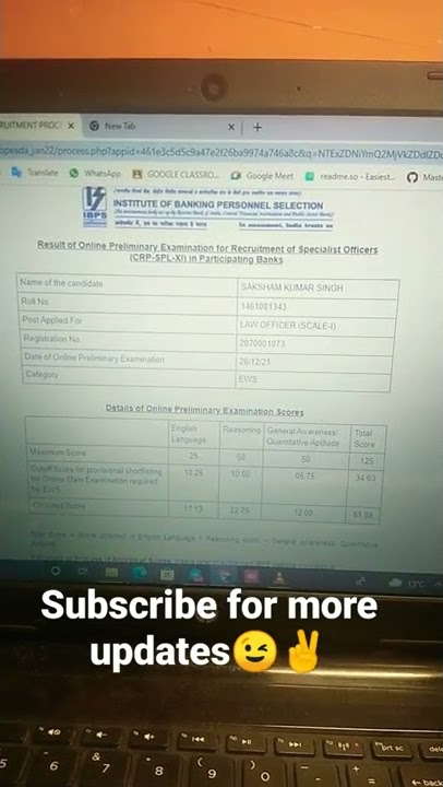 IBPS SO(LAW OFFICER) PRELIM SCORECARD 2021