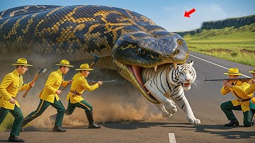 Brave heroes fight giant python to save lone white tiger